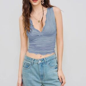 Cider Lace Trim V-Neck Tank Top - Light Blue